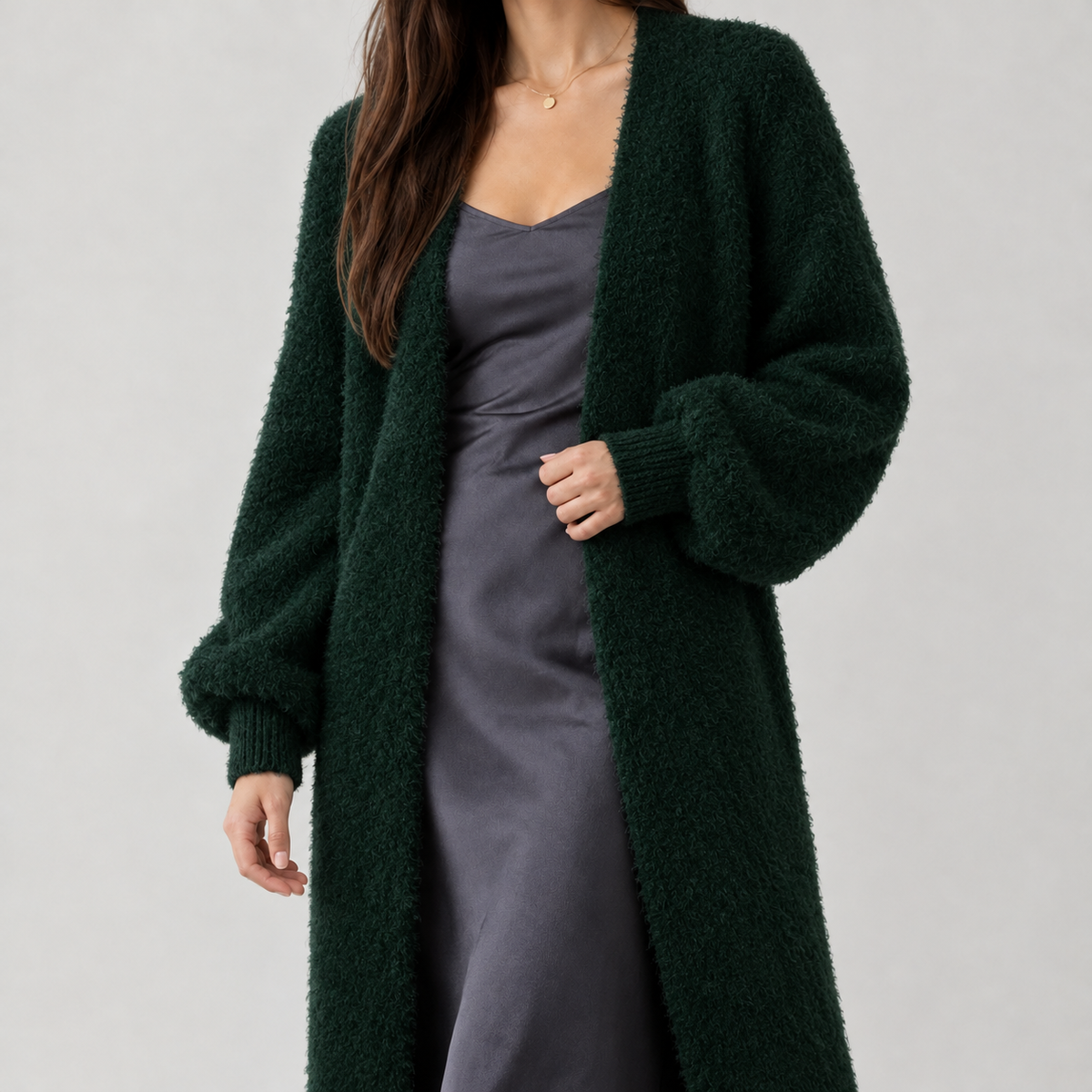 Fabiola Fuzzy Longline Cardigan - Dark Green