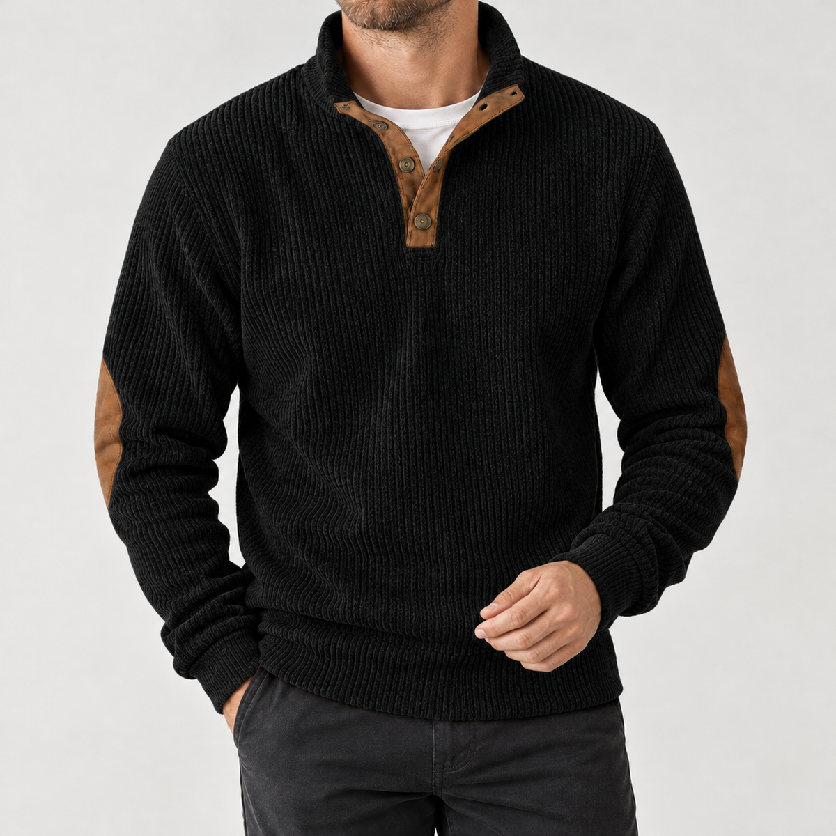 Beat Ribbed Pullover Jacket - Black