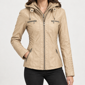 Clarisse Hooded Leather Jacket - Apricot