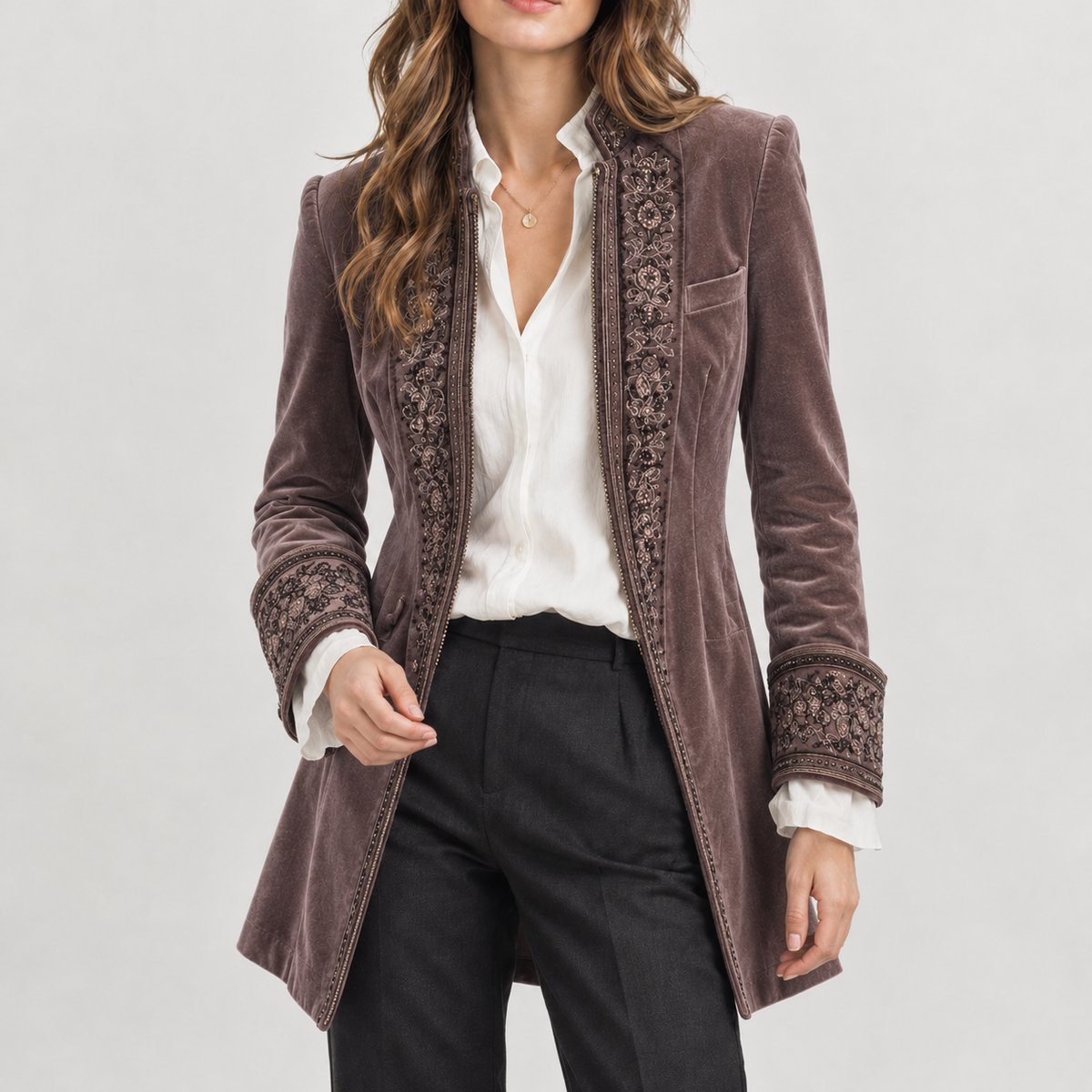 Felicie Embroidered Velvet Jacket - Lotus