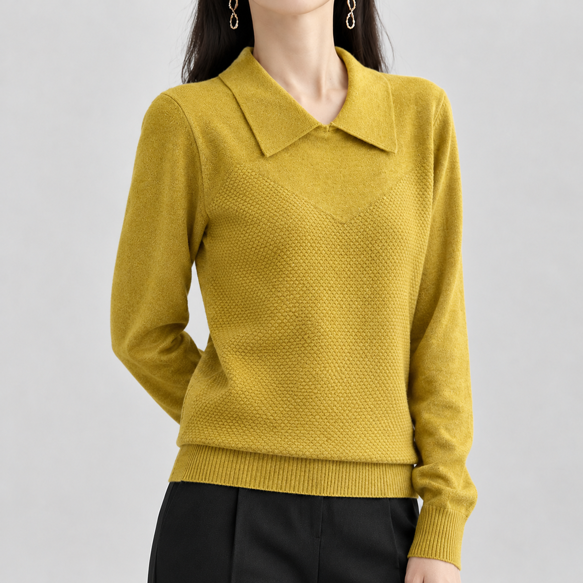 Polina Point Collar Sweater - Mustard Yellow