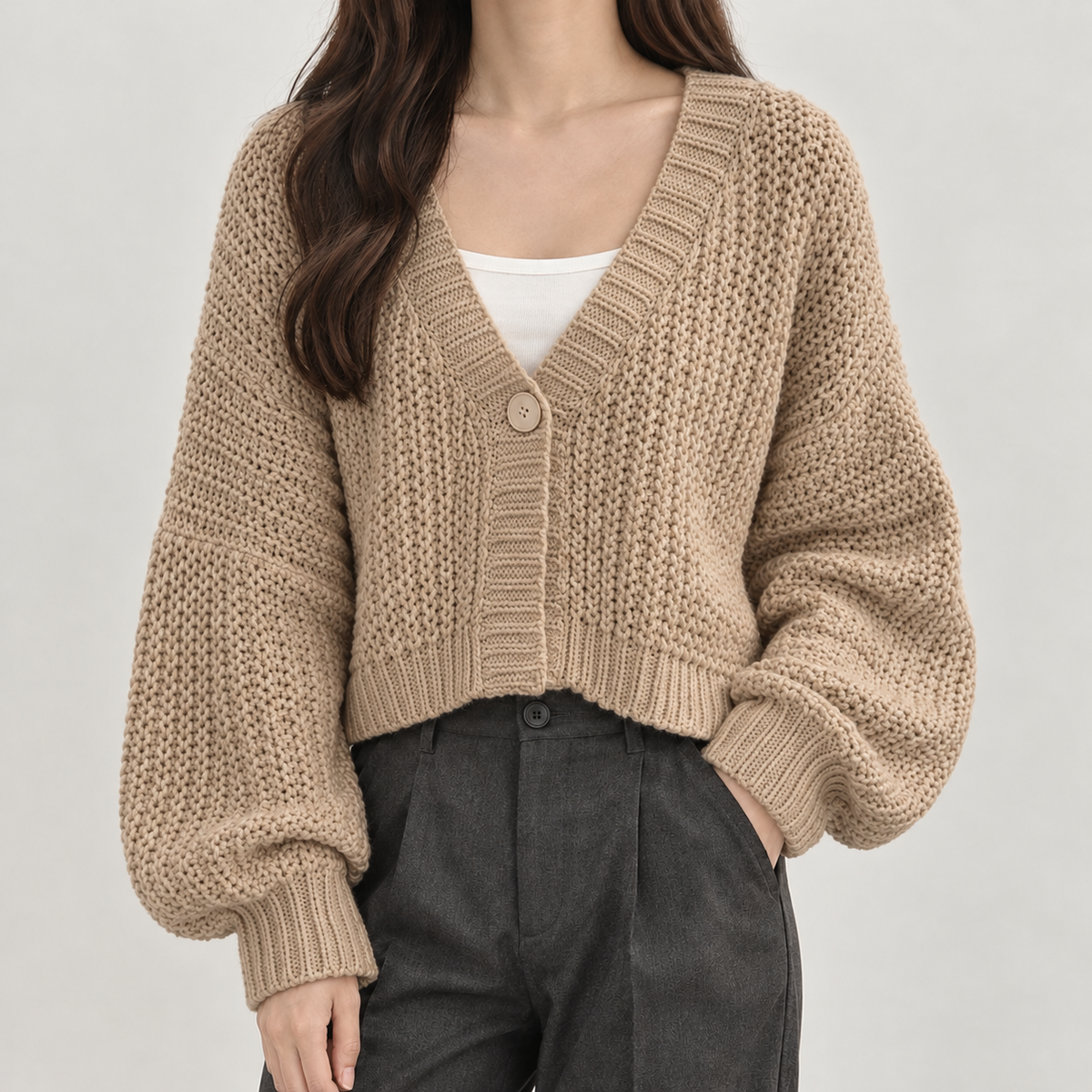 Victoria Chunky Knit Cardigan - Khaki