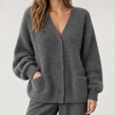 Armida V Neck Cardigan - Dark Gray
