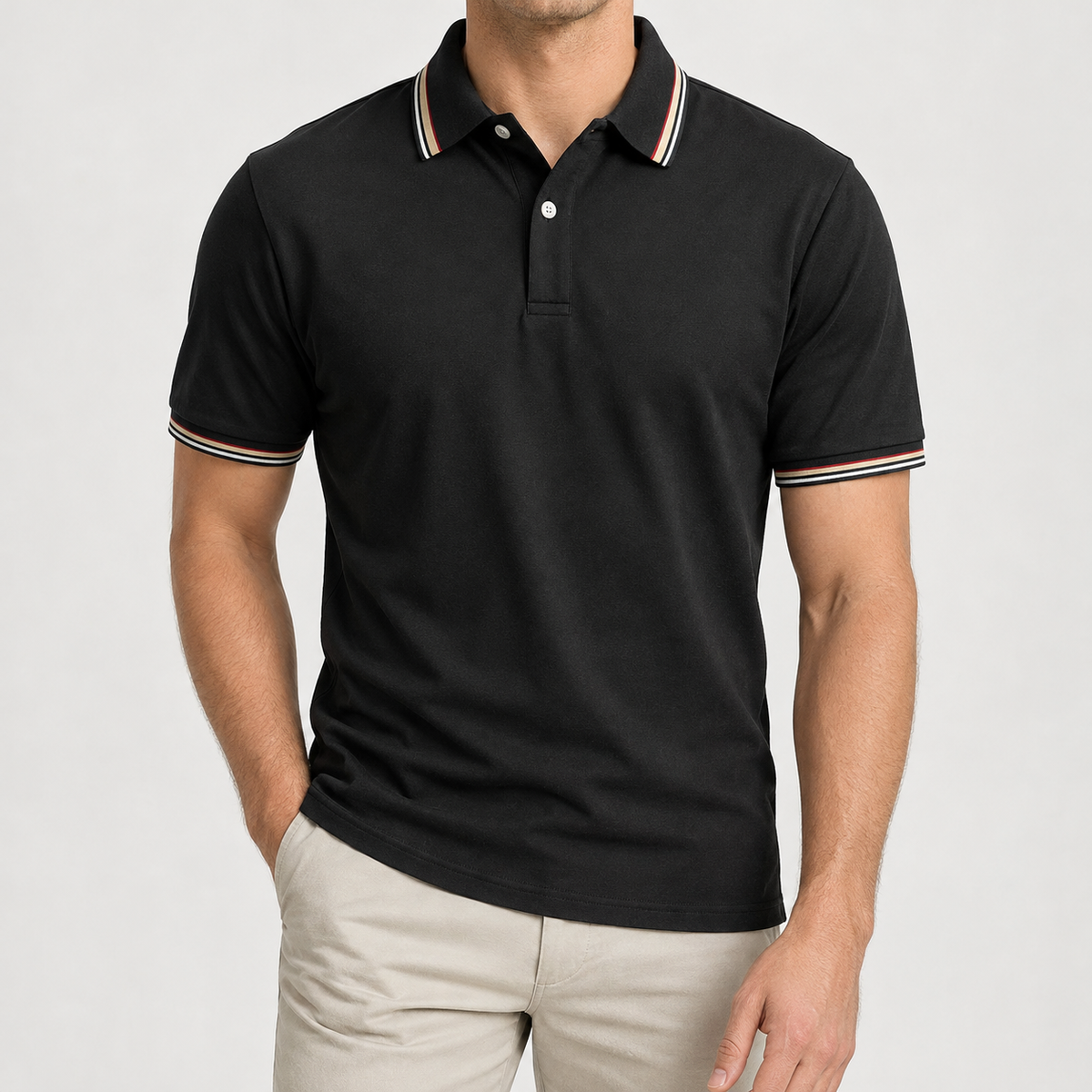 Gorm Striped Collar Polo - Black