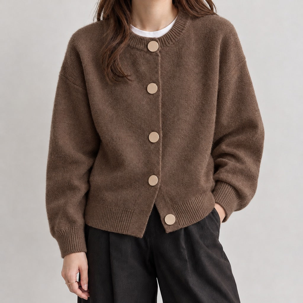 Janine Button Cardigan - Flower Coffee