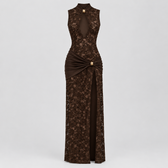 Maria Plunge Lace Dress - Brown