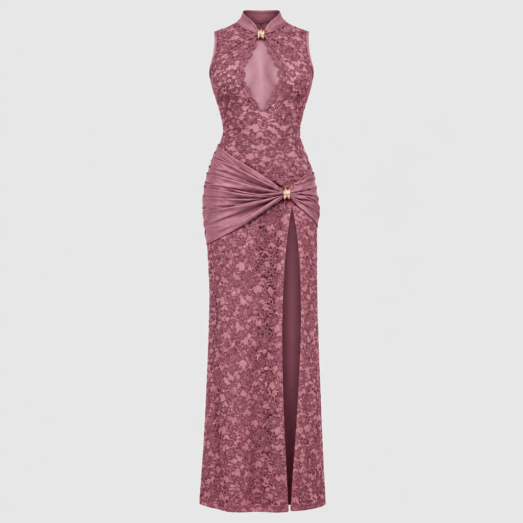 Maria Plunge Lace Dress - Pink