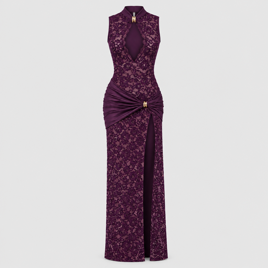 Maria Plunge Lace Dress - Purple