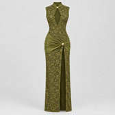 Maria Plunge Lace Dress - Green